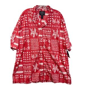 St. Johns Bay Mens XXL Short Sleeve Button Up Shirt Coral Red Tropical Cotton